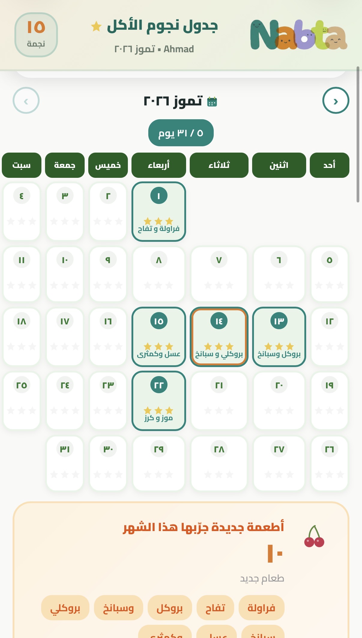 التقويم الشهري